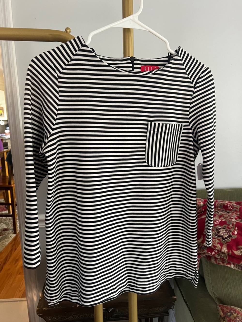 Elle Black and White Striped Crew Neck Top